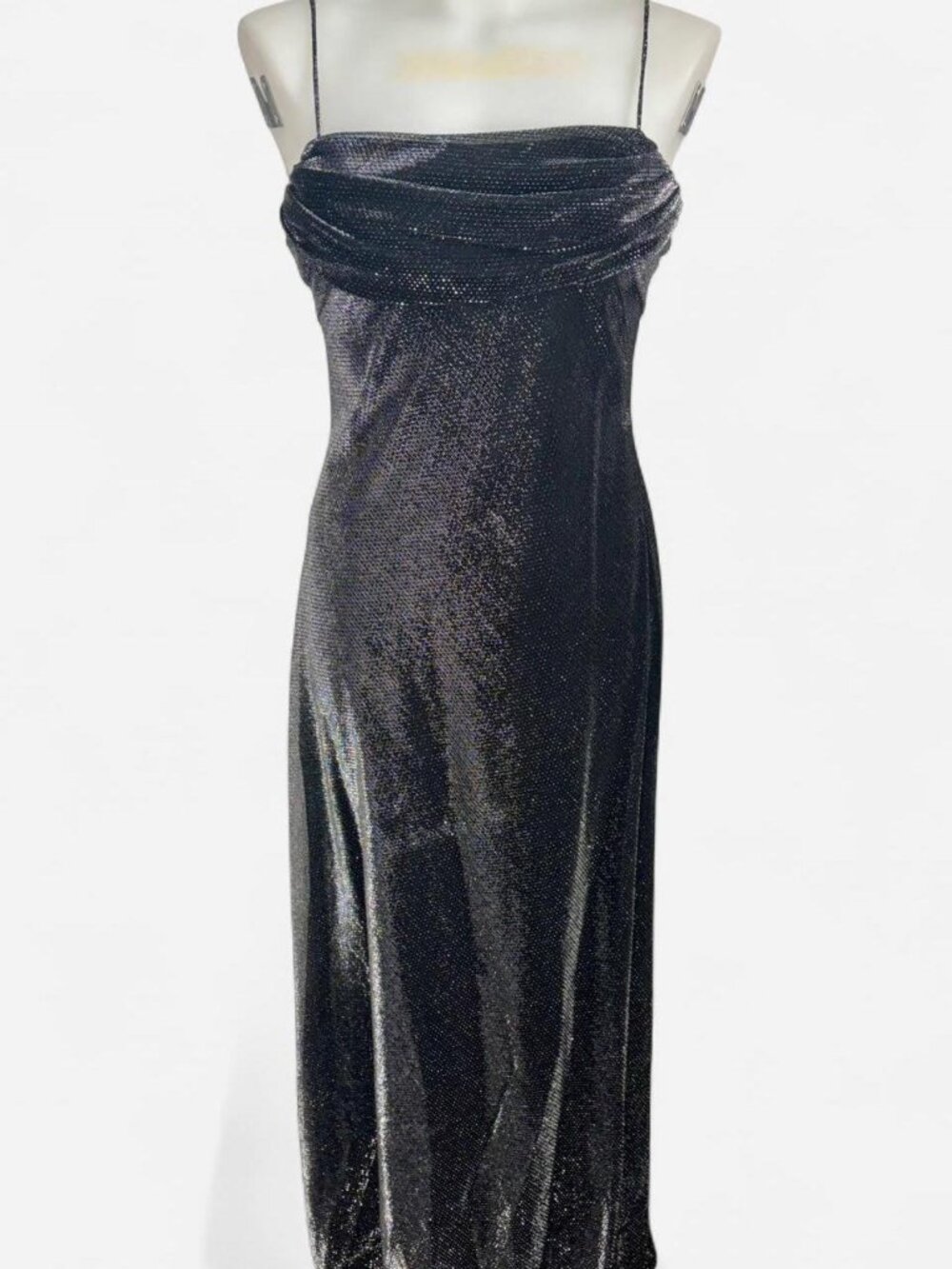 90s Betsy & Adam by Jaslene black metallic silver shimmer gown